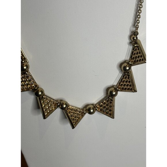 Gold-Tone Triangle Statement Necklace With Rhinestone Accents & Chain Clasp Clos - Picture 8 of 9